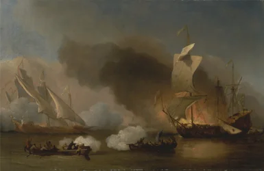 Eine Aktion vor der Küste von Barbary mit Galeeren und englischen Schiffen